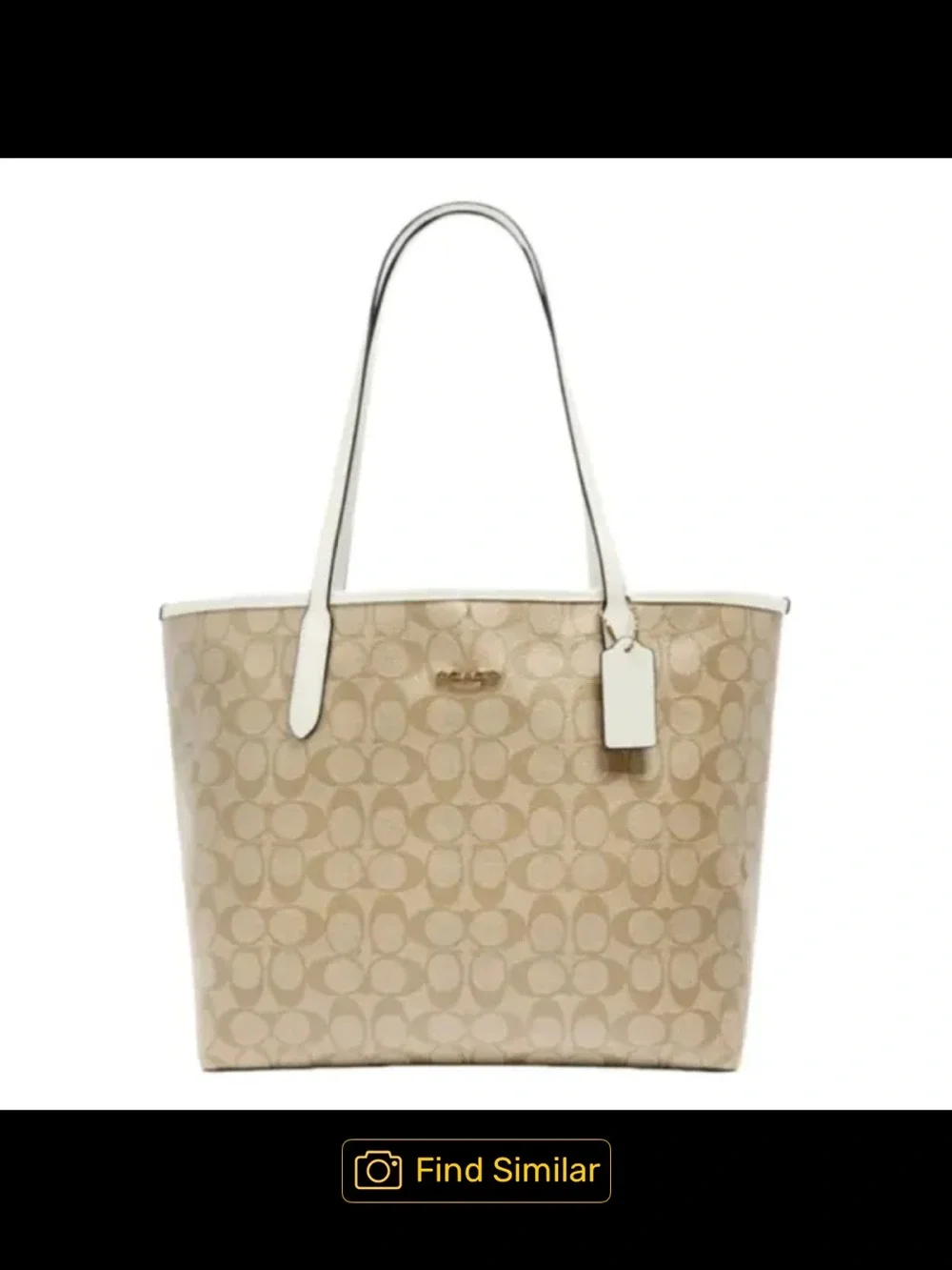 Coach Beige Signature Tote with White Trim